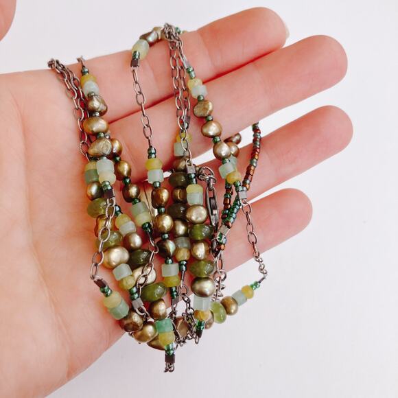 Silpada N1683 Sterling Silver Green Pearl Adventurine Jade Multi-Strand Necklace - Picture 7 of 11